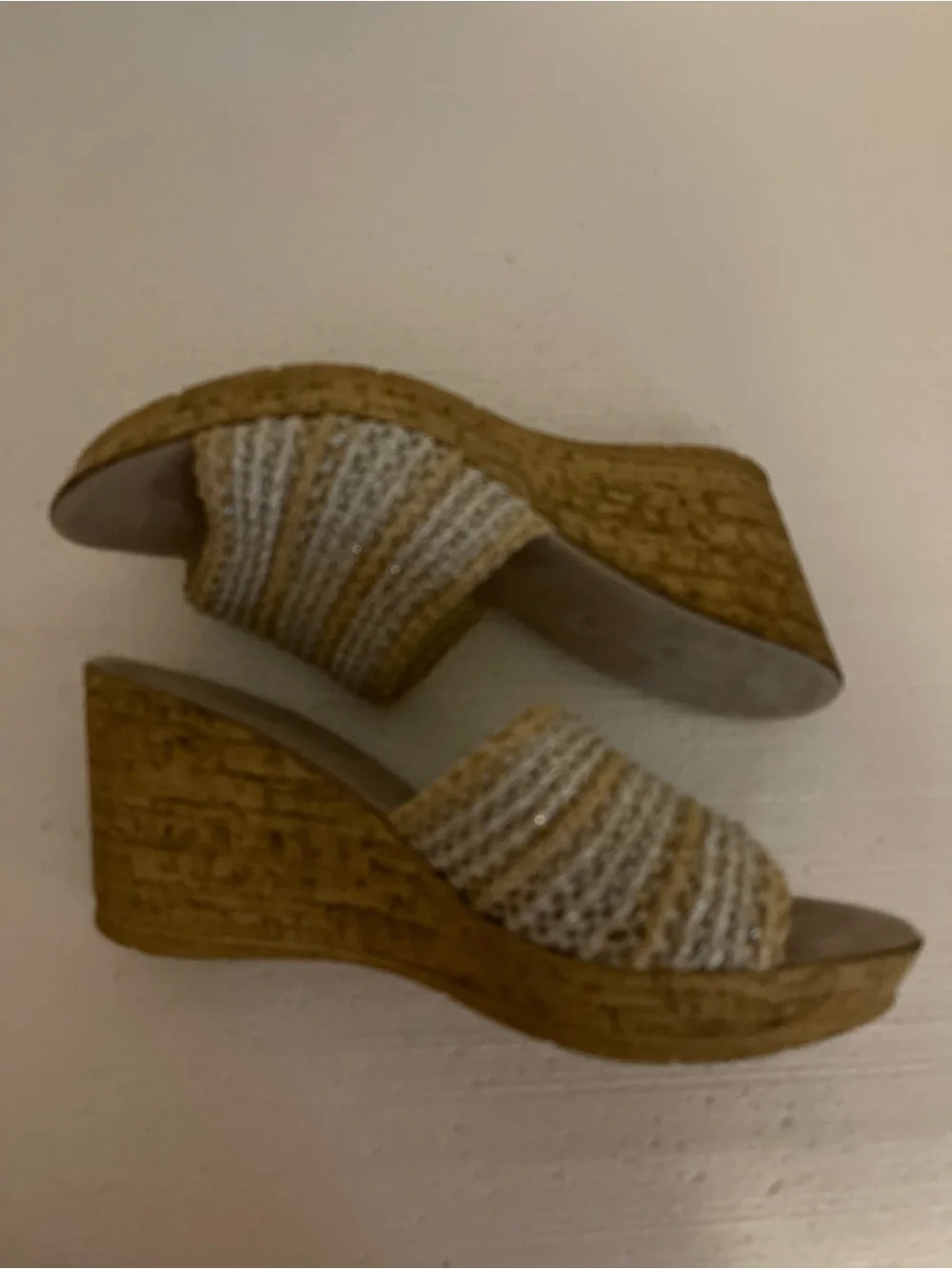Onex Claire Natural, White and Silver Strand Weave Wedge Sandal Made in Italy 11
